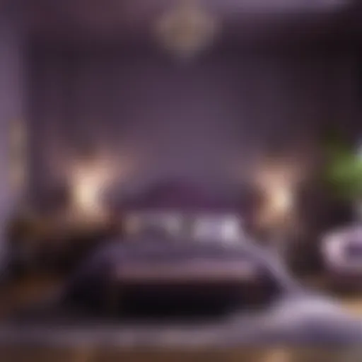 Elegant violet bedroom interior with decorative elements