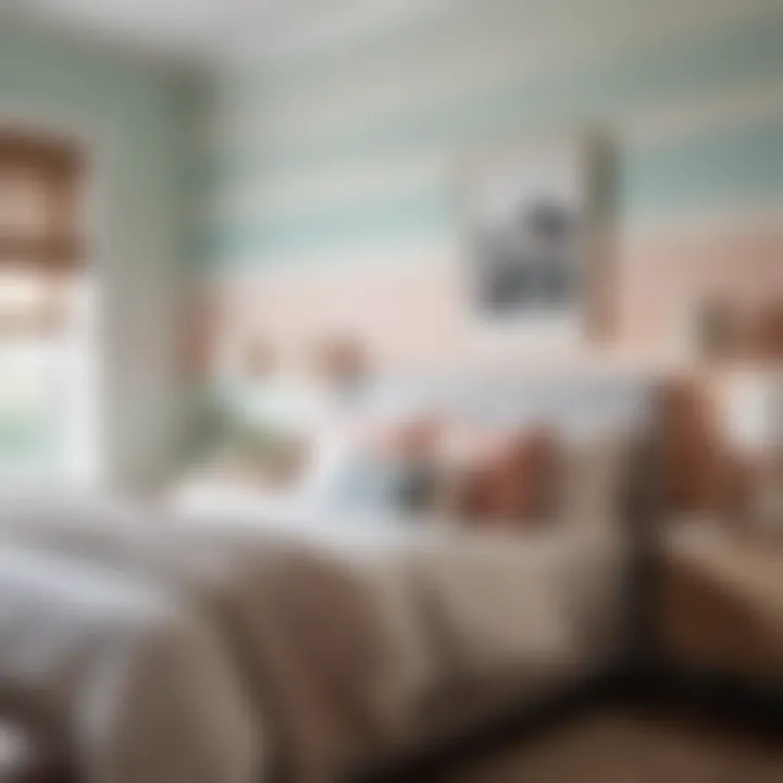 Soft pastel horizontal stripes enhancing a cozy bedroom