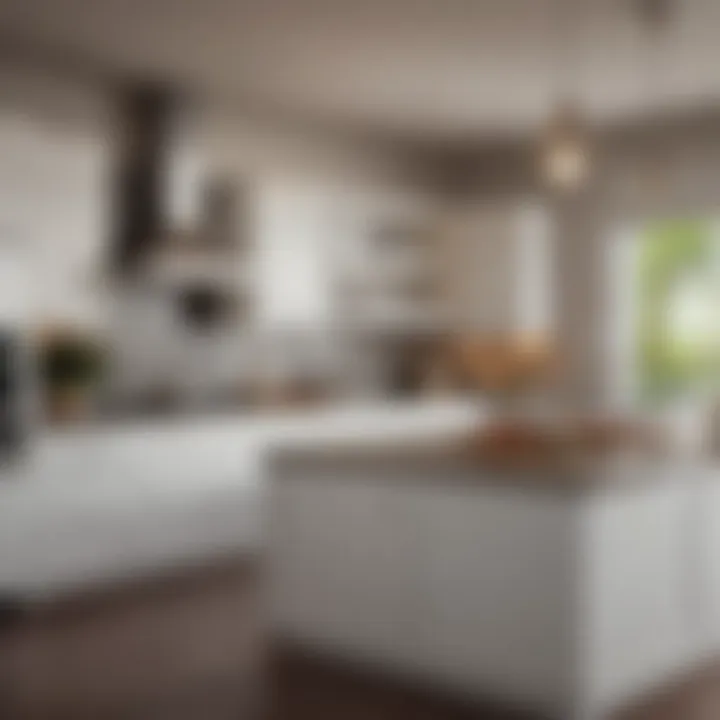 Modern kitchen showcasing white distressed cabinets paired with stainless steel appliances