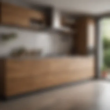 Elegant wooden cupboards in a modern kitchen showcasing clean lines and natural textures