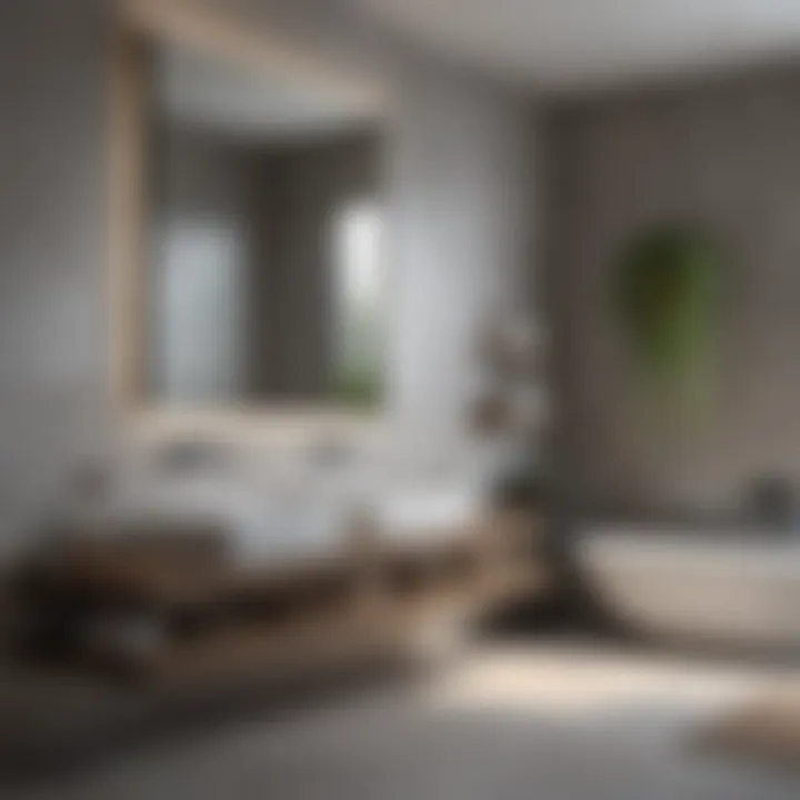 A modern minimalist bathroom showcasing sleek lines and a monochromatic palette