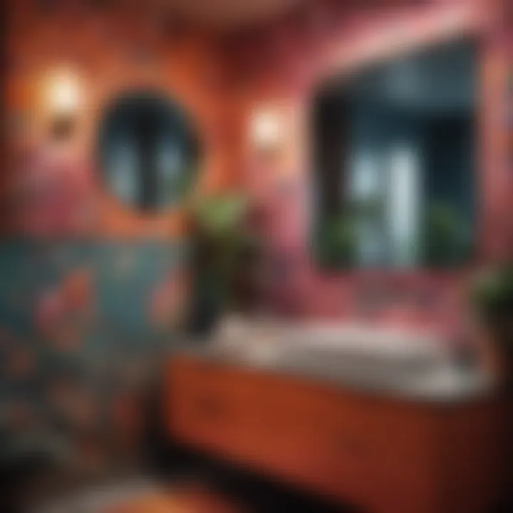 A vibrant and colorful bathroom utilizing playful patterns and textures