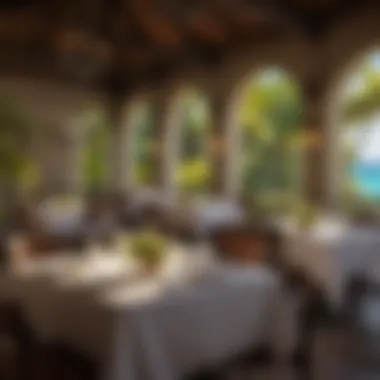 Gastronomic Experience in Paradise Elegant dining setup at a high-end Caribbean hotel restaurant