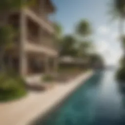 Luxurious beachfront view of a five-star hotel in the Caribbean