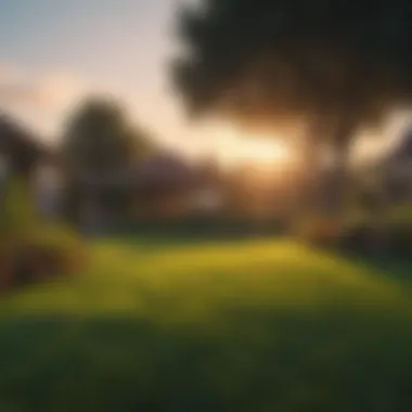Sunset Over a Vibrant Lawn Sunset over a well-maintained lawn