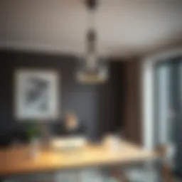 Elegant pendant light illuminating a stylish home office workspace