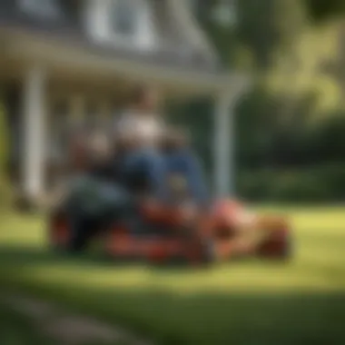 Homeowner Enjoying the Convenience of Self-Propelled Mowers A satisfied homeowner using a self-propelled lawn mower with ease