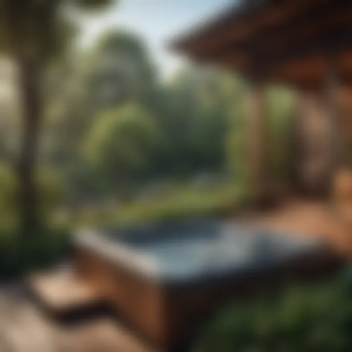 Serene outdoor space with a hot tub surrounded by wooden decking and lush greenery