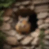 A chipmunk peeking out from a small hole in a wall