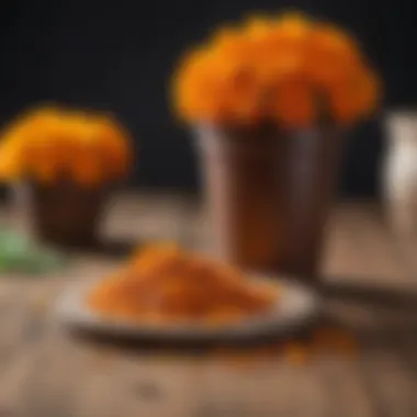 Different varieties of marigold seeds arranged on a wooden table