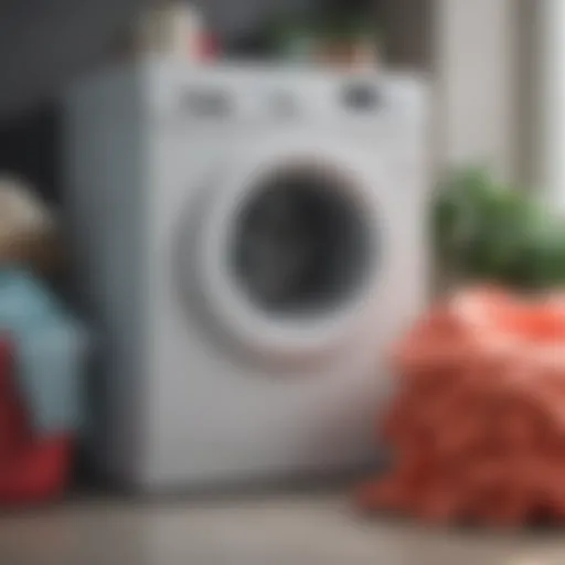 A washing machine with a bright load of bleached clothes inside.