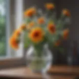 Freshly cut flowers in a vase with clear water