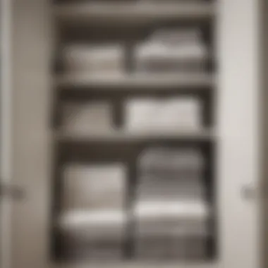 Well-organized linen closet displaying neatly folded towels and sheets