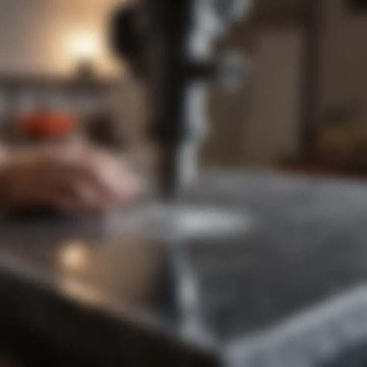 Granite countertop being polished with a machine