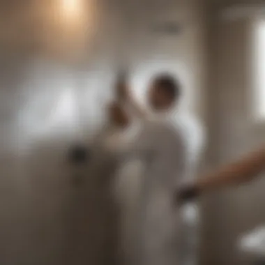 Person applying a mold removal solution on the wall.