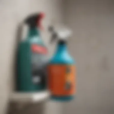 Tools for mold removal: spray bottle, sponge, and gloves.