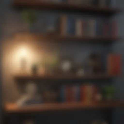 Elegant arrangement of books and decorative items on open shelves