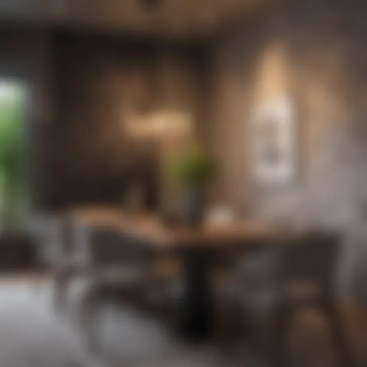 Textured accent wall in a stylish dining area