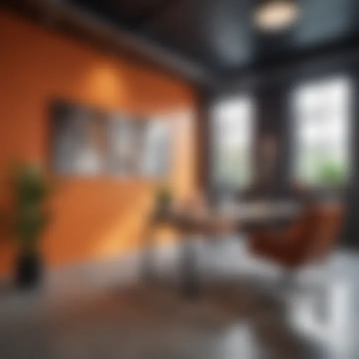 Bold color accent wall in a trendy office space