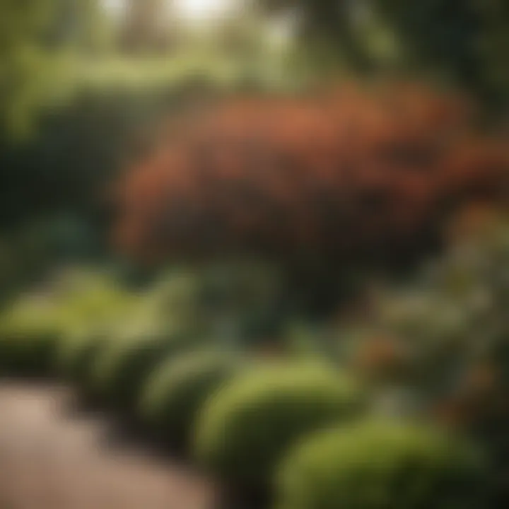 Diverse shrub varieties arranged in a garden