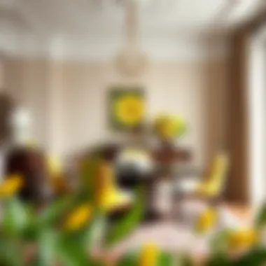 Dining room with chartreuse decorative elements