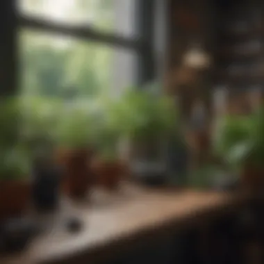 Indoor Gardening Setup Well-organized indoor gardening setup with tools and pots