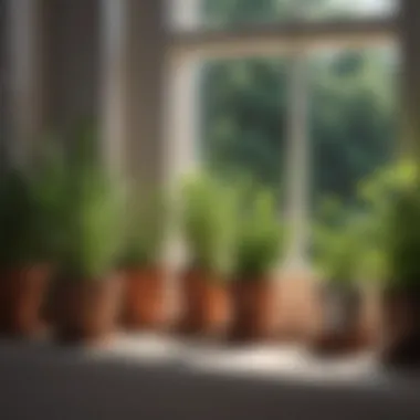 Sunlit Window Sill with Herbs Sunlit window sill adorned with thriving herb pots