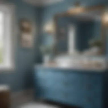 Coastal themed bathroom with blue vanity