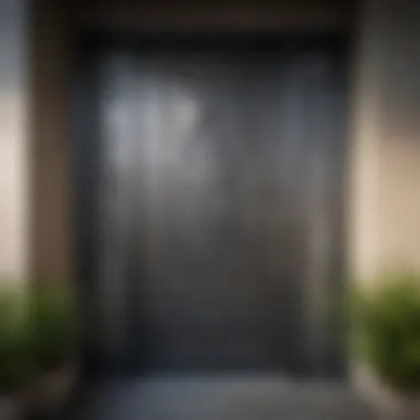 Artistic Metal Door with Geometric Design A bold metal entrance door featuring intricate geometric patterns