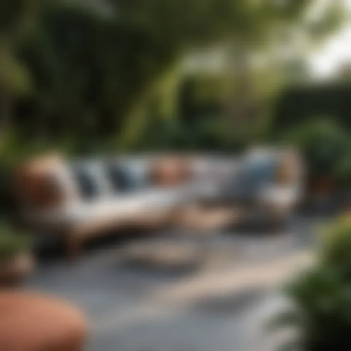Stylishly arranged outdoor seating area with decorative cushions and ambient lighting