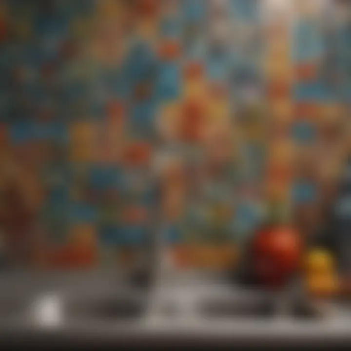 Brightly colored mosaic ceramic tiles adorning a kitchen backsplash