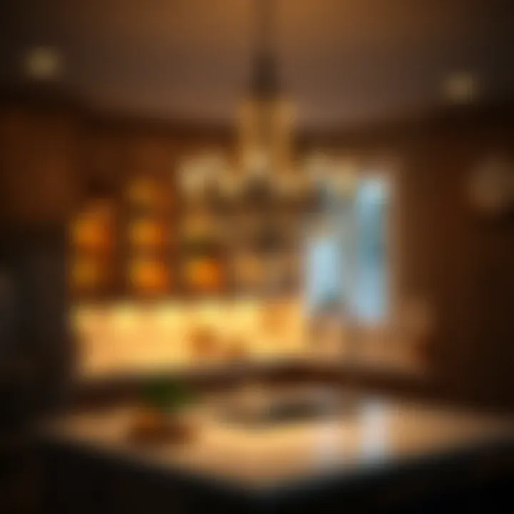 Chic Chandelier Enhancing Kitchen Aesthetics Chandelier illuminating a contemporary kitchen island