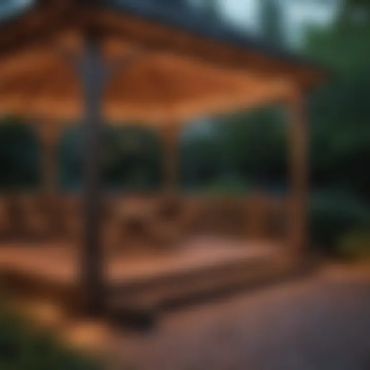 Color-changing LED lights illuminating a gazebo