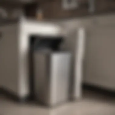 Compact Trash Can with Hidden Feature Compact trash can with a hidden feature in a cabinetry