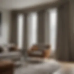 Elegant fabric valance enhancing vertical blinds in a modern living room