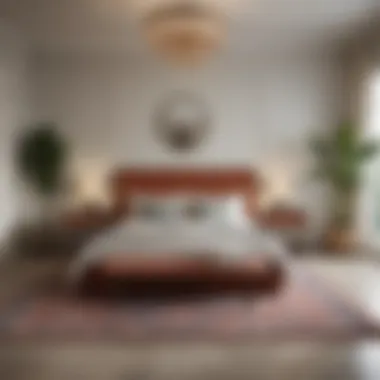 Strategic Layout for Enhanced Aesthetics A visually striking layout of a bedroom featuring strategic rug placement around the bed