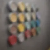 A close-up of different paint sheens displayed on a wall sample board