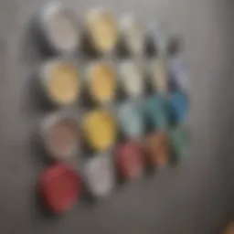 A close-up of different paint sheens displayed on a wall sample board