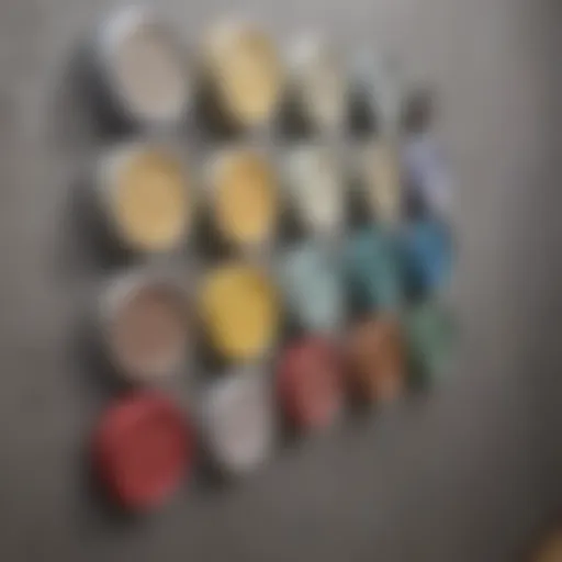 A close-up of different paint sheens displayed on a wall sample board