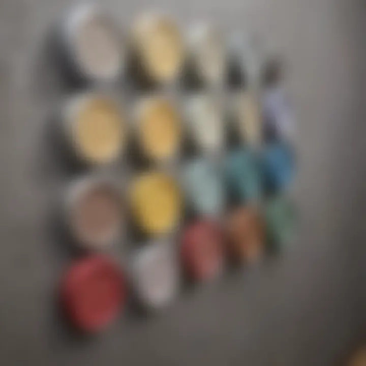 A close-up of different paint sheens displayed on a wall sample board