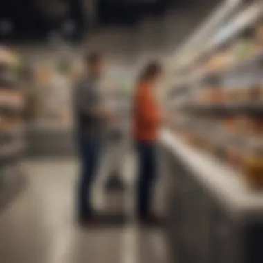 A consumer examining a blender in a retail store.