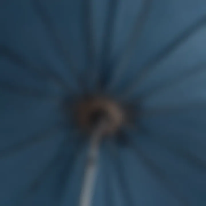 Close-up of fabric texture on marine blue patio umbrella