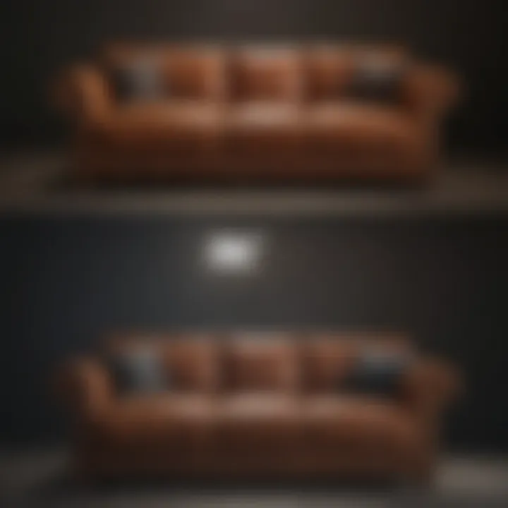 Before and after comparison of a leather sofa