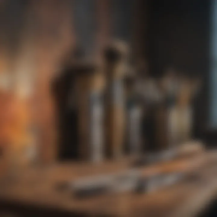 An artistic close-up of paintbrushes and color palettes