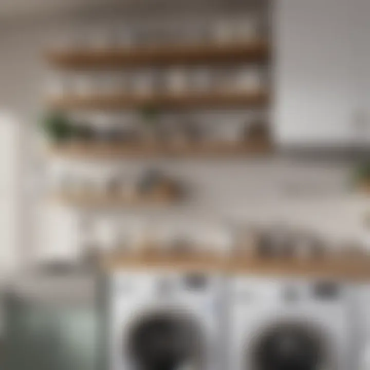 Creative use of open shelving in a compact laundry area