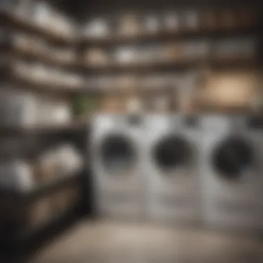 Close-up view of organized laundry shelves with neatly arranged supplies