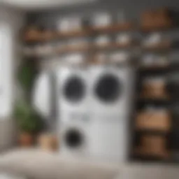 Stylish laundry shelves mounted above a modern washer and dryer setup