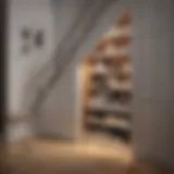 Stylish under stairs cupboard with shelves and storage boxes