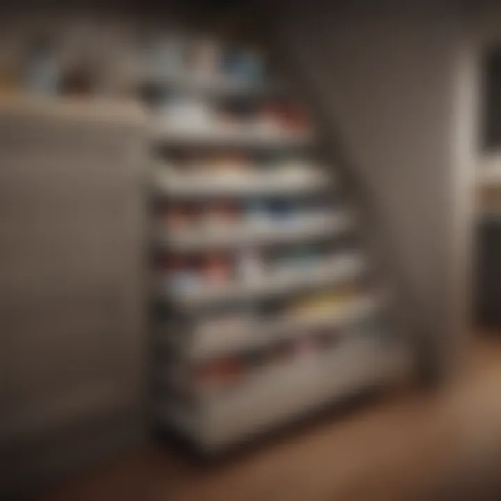Organized under stairs cupboard featuring labeled bins