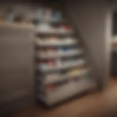 Efficient Organization in Under Stairs Storage Organized under stairs cupboard featuring labeled bins